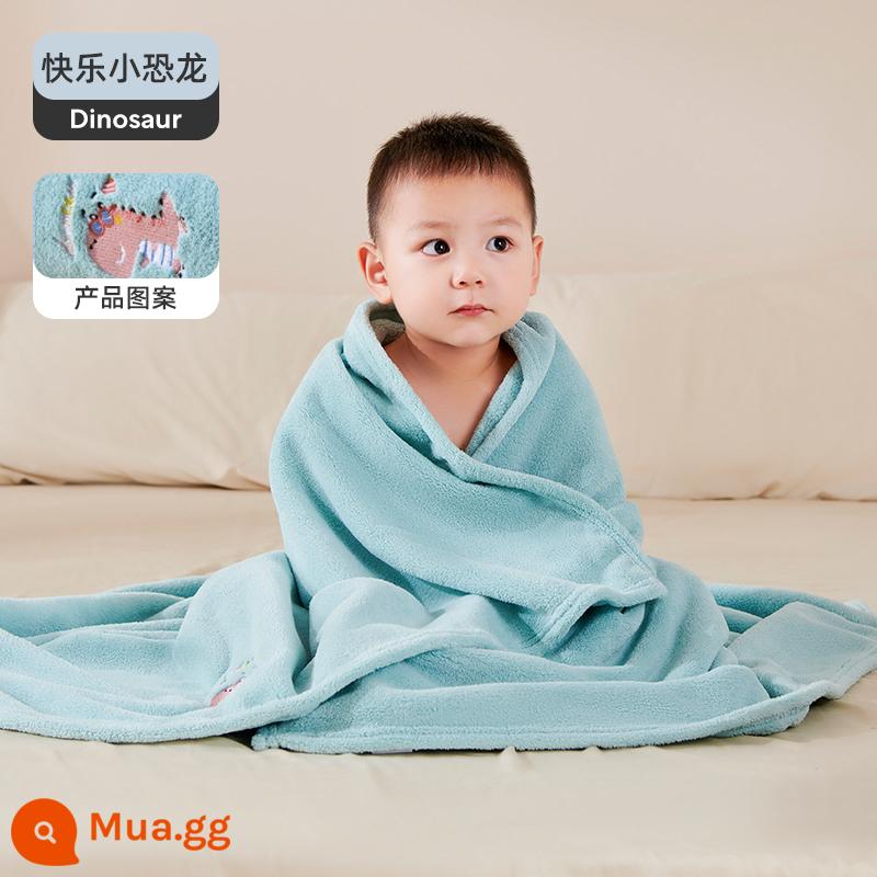 Khăn tắm trẻ em Jingqi Khăn tắm có mũ trùm đầu bằng nhung san hô siêu mềm hơn cotton nguyên chất để tắm cho bé, cả bé trai và bé gái đều mặc được - 80x100cm[Không nở]Chú khủng long nhỏ hạnh phúc