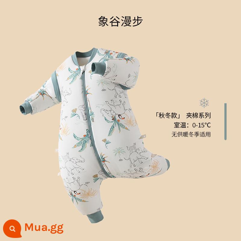 Túi ngủ cho bé Jingqi mùa xuân, mùa thu và mùa đông kẹp tóc trẻ em cotton chống đá chăn dày xẻ chân cho bé cotton nguyên chất phổ biến cho tất cả các mùa - Phong cách mùa đông lạnh [cotton nguyên chất nhiệt độ không đổi/nhiệt độ phòng khuyến nghị 0-15oC] Elephant Valley Walk