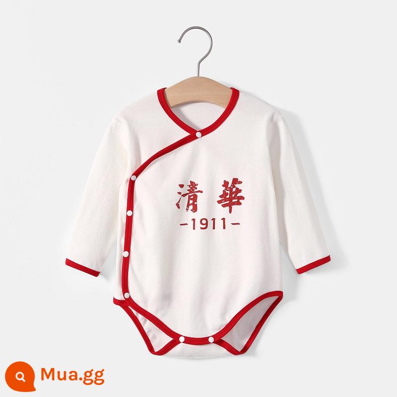 Thanh Hoa Đại Học Bắc Kinh quần áo trẻ em mùa hè túi đeo xì hơi quần áo cotton cho bé áo vest tam giác áo liền quần liền quần mùa hè - Tay áo dài xẻ chéo màu đỏ-Thanh Hoa