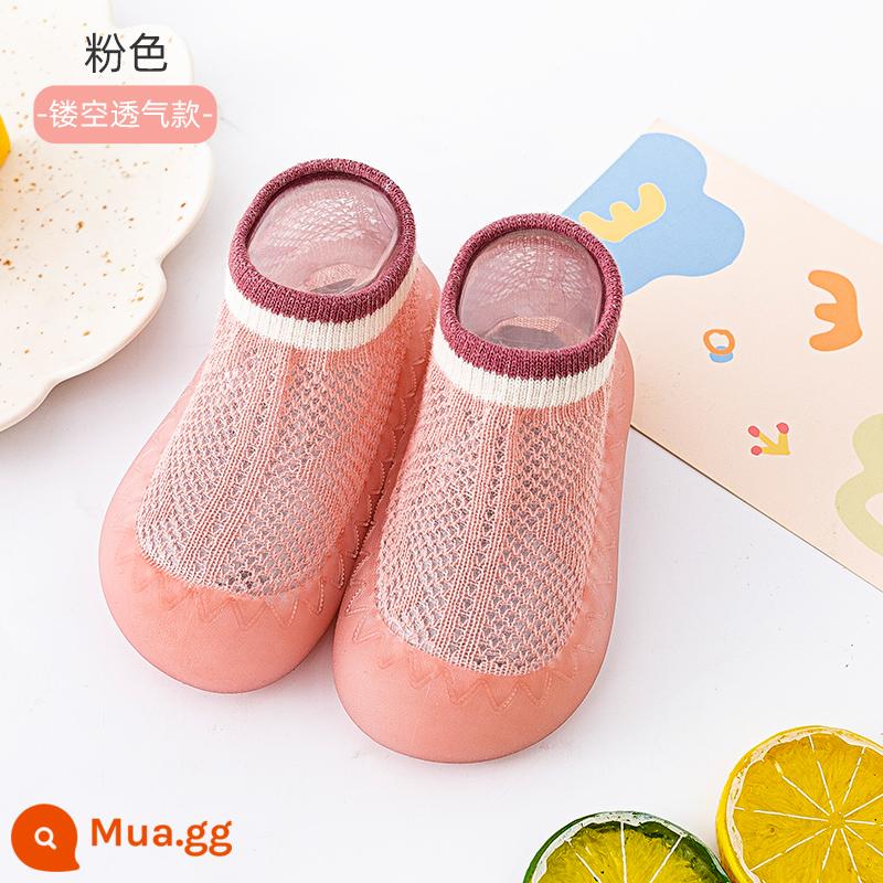 Jingqi Cho Bé Tập Đi Giày Cho Bé Mùa Thu Giày Sandal Đế Mềm Trong Nhà Bé Trai Và Bé Gái 6 Đến 12 Tháng Tất Lưới Bao Giày - Mẫu vải cotton dệt kim thoáng khí loại A màu hồng rỗng