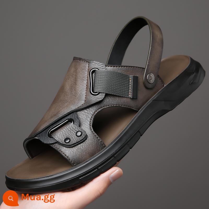 Giày Sandal Nam Mùa Hè Mới 2023 Da Đế Mềm Chống Trơn Trượt Chống Mòn Giày Đi Biển Thông Thường Mang Ngoài Xăng Đan Và Dép Kép - FLNLQ2319 Kaki