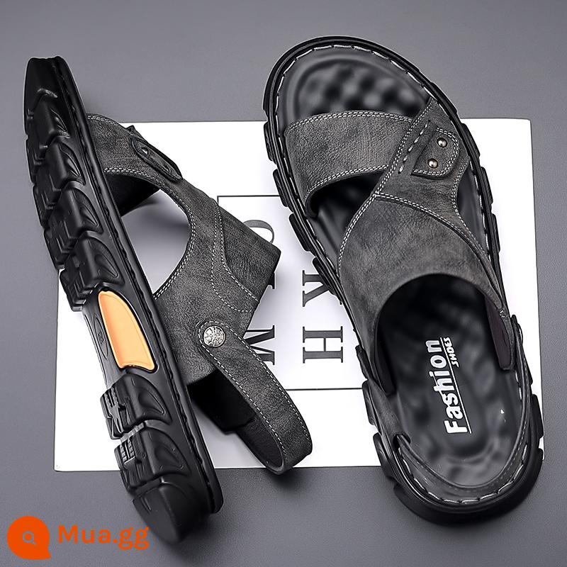 Giày Sandal Nam Mùa Hè Mới 2023 Da Đế Mềm Chống Trơn Trượt Chống Mòn Giày Đi Biển Thông Thường Mang Ngoài Xăng Đan Và Dép Kép - FLNN2073 màu xám