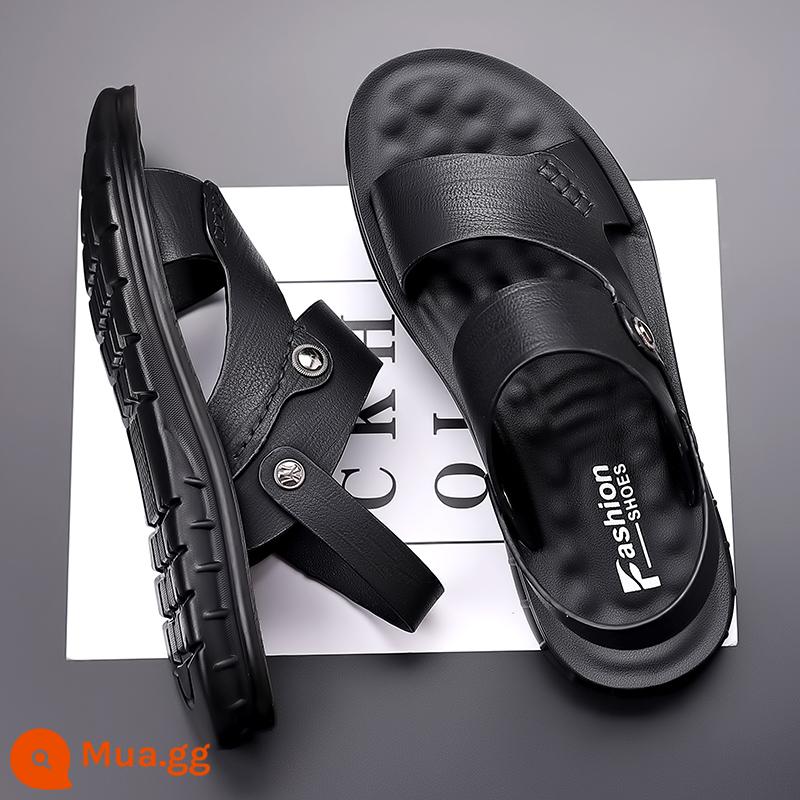 Giày Sandal Nam Mùa Hè Mới 2023 Da Đế Mềm Chống Trơn Trượt Chống Mòn Giày Đi Biển Thông Thường Mang Ngoài Xăng Đan Và Dép Kép - FLNN6666 màu đen