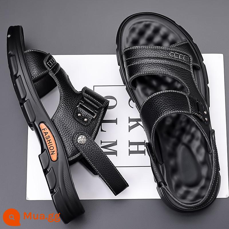 Giày Sandal Nam Mùa Hè Mới 2023 Da Đế Mềm Chống Trơn Trượt Chống Mòn Giày Đi Biển Thông Thường Mang Ngoài Xăng Đan Và Dép Kép - FLNN32168 màu đen