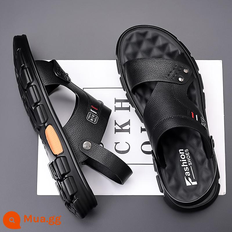 Giày Sandal Nam Mùa Hè Mới 2023 Da Đế Mềm Chống Trơn Trượt Chống Mòn Giày Đi Biển Thông Thường Mang Ngoài Xăng Đan Và Dép Kép - FLNN0712 màu đen