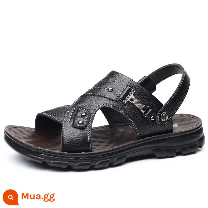 Giày Sandal Nam Mùa Hè Mới 2023 Da Đế Mềm Chống Trơn Trượt Chống Mòn Giày Đi Biển Thông Thường Mang Ngoài Xăng Đan Và Dép Kép - FN6009 màu đen