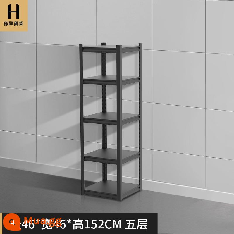 Yinxiang hộ gia đình giá đỡ kim loại hiển thị đa chức năng sắt giá lưu trữ kho siêu thị kệ sách giá kệ nhỏ - Kết cấu cát đen hai lớp dày 46*46*152 cm năm lớp