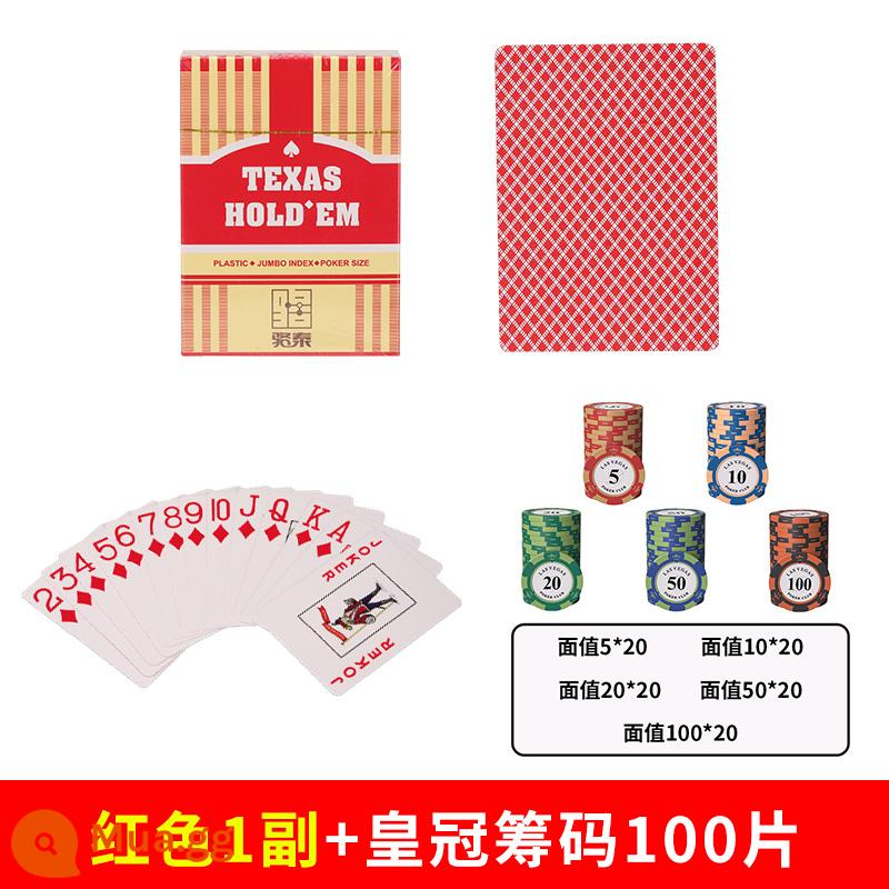 Chơi bài bằng nhựa chống thấm nước chống gấp Texas hold'em nhựa PVC xô có thể giặt được chủ nhà poker phòng cờ vua đặc biệt bán buôn - Poker đỏ (1 đôi) + [100 chip vương miện cao cấp]