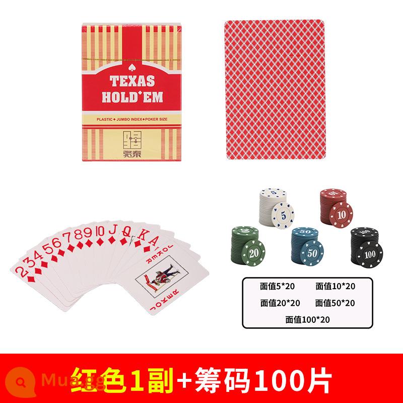 Chơi bài bằng nhựa chống thấm nước chống gấp Texas hold'em nhựa PVC xô có thể giặt được chủ nhà poker phòng cờ vua đặc biệt bán buôn - Poker đỏ (1 đôi) + [100 chip] giống phòng chơi cờ và đánh bài