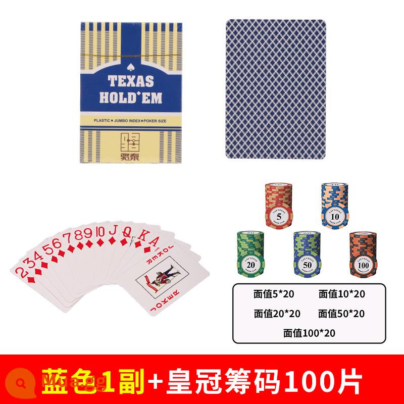 Chơi bài bằng nhựa chống thấm nước chống gấp Texas hold'em nhựa PVC xô có thể giặt được chủ nhà poker phòng cờ vua đặc biệt bán buôn - Poker blue (1 đôi) + [100 chip vương miện cao cấp]