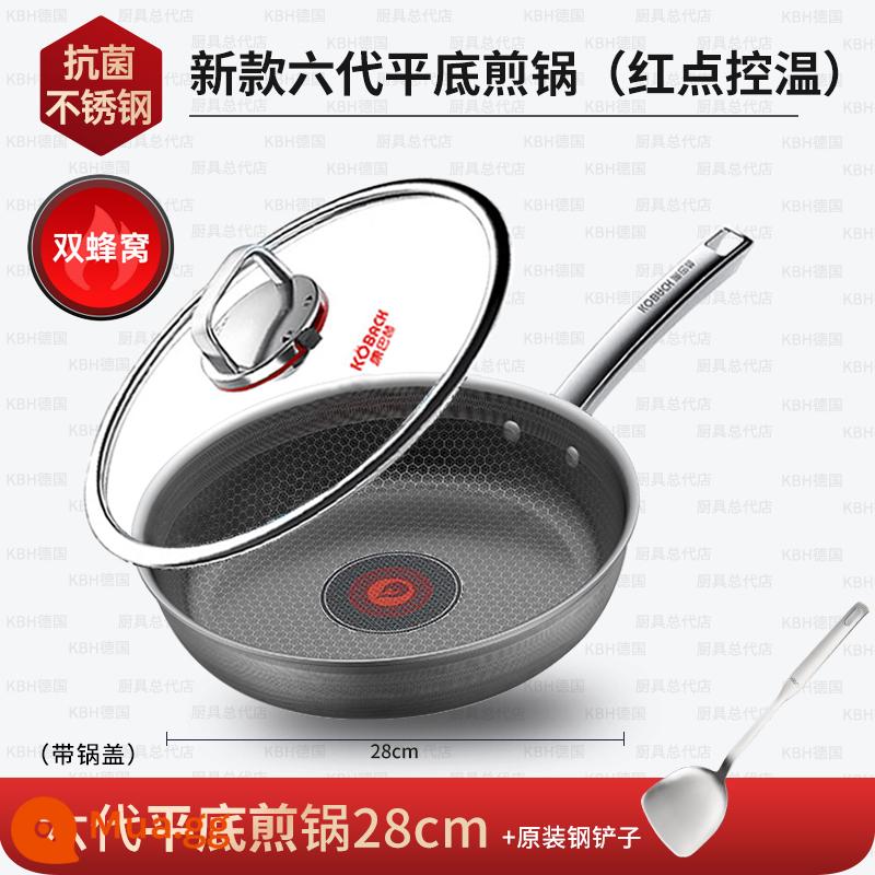 Chảo non -stick của Kangbach, nồi phẳng, chảo rán, 316 thép không gỉ thứ năm -phát triển thứ sáu hàng chảo Đức - Chảo kiểm soát nhiệt độ Red Dot thế hệ thứ sáu 28cm+ đi kèm thìa