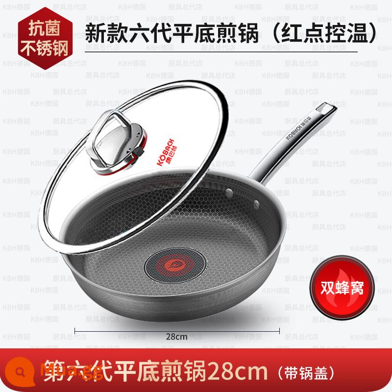 Chảo non -stick của Kangbach, nồi phẳng, chảo rán, 316 thép không gỉ thứ năm -phát triển thứ sáu hàng chảo Đức - Chảo kiểm soát nhiệt độ chấm đỏ thế hệ thứ sáu 28cm (không có quà tặng)