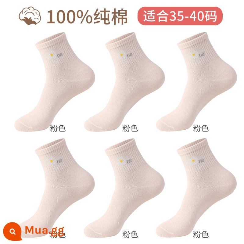 Langsha Soasts Children Middle Besss Cotton Ins -Sports Style Ladies vớ tất cả mùa xuân và mùa thu và mùa đông dễ thương Nhật Bản - [Phong cách dày hoa cúc mới] Hồng 6 đôi