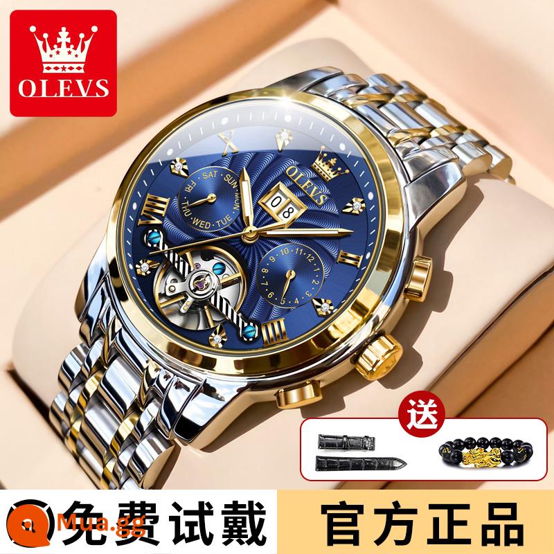 2021 Thụy Sĩ Mới Chứng Nhận Đồng Hồ Nam Hoàn Toàn Tự Động Cơ Nam Thương Hiệu Tourbillon Rỗng Chống Thấm Nước - Cùng phong cách với ngôi sao - màu xanh giữa dải thép [bảo hành 10 năm + quà tặng hào phóng]