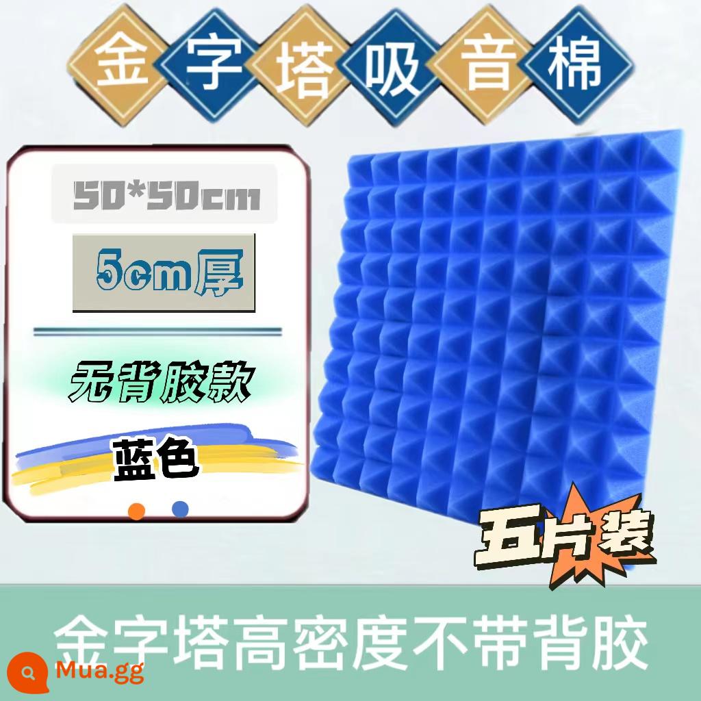 Bông cách âm kim tự tháp Bông tiêu âm tự dính dán tường trong nhà Bông tiêu âm phòng thu âm ktv phòng trực tiếp phòng piano phòng mỏ neo - Chất chống cháy mật độ cao 5cm không có chất kết dính - màu xanh 5 miếng