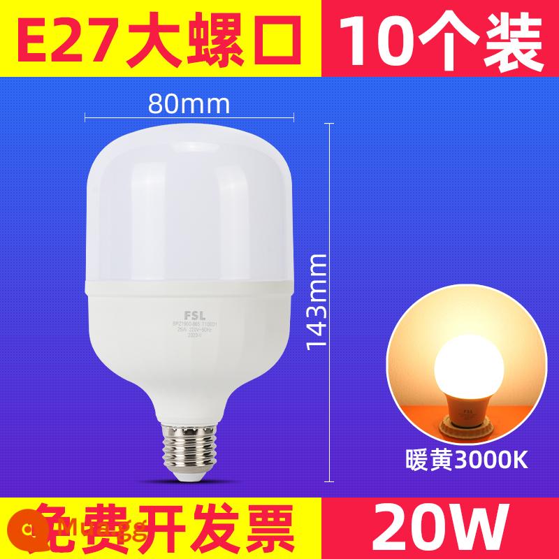 FSL Foshan Lighting Bóng đèn LED 3W bóng đèn tiết kiệm năng lượng vít E27 bóng đèn 5W siêu sáng hộ gia đình chiếu sáng công suất cao - Trụ - 20 watt - Vít lớn E27 - vàng ấm 3000K - 10 chiếc