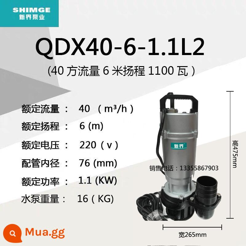 Lãnh Thổ Mới Máy Bơm Chìm QDX Loại Nâng Cao Bơm Nông Nghiệp Lưu Lượng Lớn Hộ Gia Đình 220V Đất Nông Nghiệp Máy Bơm Thủy Lợi - QDX40-6-1.1L2 (3 inch)