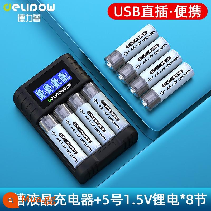 Delipu số 5 pin sạc lithium aa dung lượng lớn USB sạc nhanh 1.5v máy đo huyết áp khóa cửa tay cầm chuột chuyên dụng - Bộ sạc LCD + Số 5*8 phần [Bộ sạc kép/phích cắm trực tiếp USB]