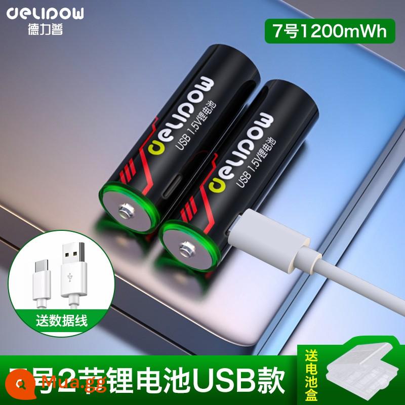 Delipu số 5 pin sạc lithium aa dung lượng lớn USB sạc nhanh 1.5v máy đo huyết áp khóa cửa tay cầm chuột chuyên dụng - Số 7 1200mWh*2 cell [Loại cáp USB] Pin lithium 1,5V