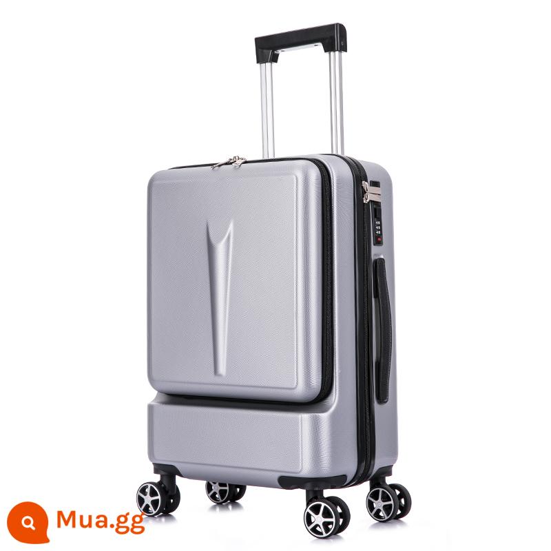 Máy tính phía trước trường hợp xe đẩy lên máy bay 20 inch nam lưới đỏ ins vali nữ vali mật khẩu nhỏ 24 vali - Màu xám bạc [mở phía trước]