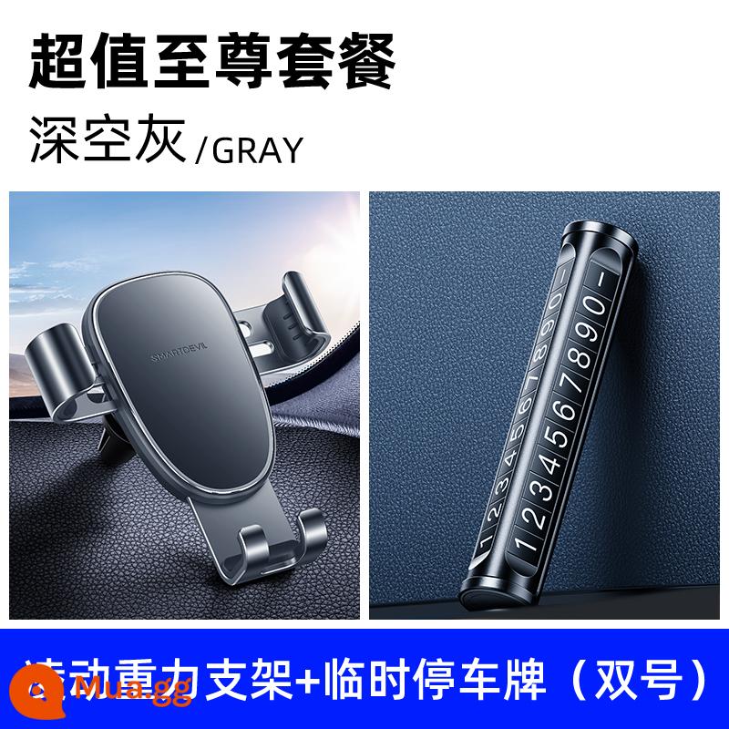 Đèn flash ma thuật bãi đậu xe tạm thời đôi biển số xe điện thoại di động thẻ điện thoại di động bãi đậu xe xe ô tô sáng tạo nguồn cung cấp xe hơi - Bộ quà tặng★Khung hợp kim nhẹ sang trọng (Xám đậm) + Biển số xe di động (Số kép)