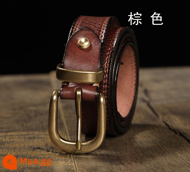 Handmade Retro Đồng Đầu Vòng Quần Jean Tất Cả Trận Đấu Dây Nữ Mùa Hè Đầu Lớp Da Bò Thắt Lưng Da ins Gió - màu nâu đỏ