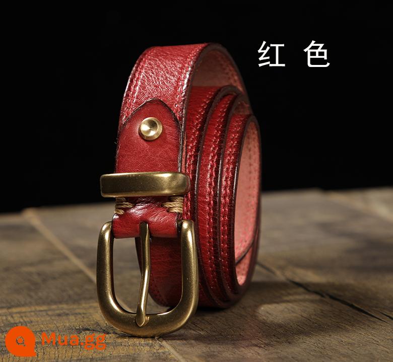 Handmade Retro Đồng Đầu Vòng Quần Jean Tất Cả Trận Đấu Dây Nữ Mùa Hè Đầu Lớp Da Bò Thắt Lưng Da ins Gió - màu đỏ