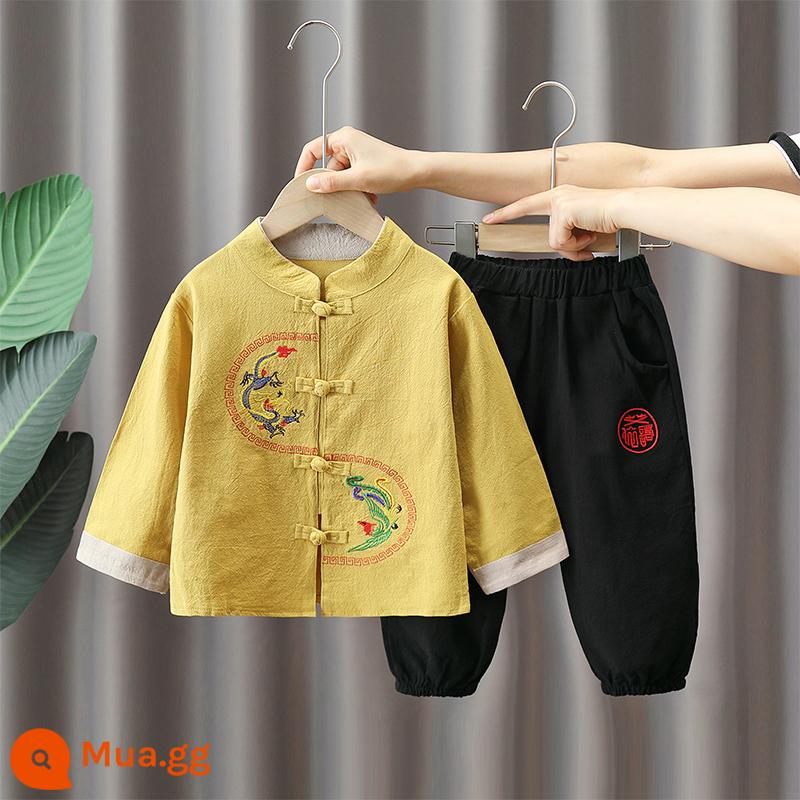 Bé Trai Hanfu Bộ Đồ Xuân Thu 2023 Mới Trẻ Em Phong Cách Cổ Đại Đường Phù Hợp Với Bé Trai Một Tuổi Dự Tiệc mùa Thu Retro - vàng nhạt