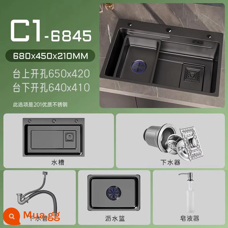 Nano Inox 304 Bồn Rửa Chén Lượng Mưa Thác Nước Lớn Đơn Bồn Rửa Bát Đĩa Lưu Vực Bồn Rửa Bể Cốc Máy Giặt Nhà - Chậu rửa inox cao cấp C1-6845-201