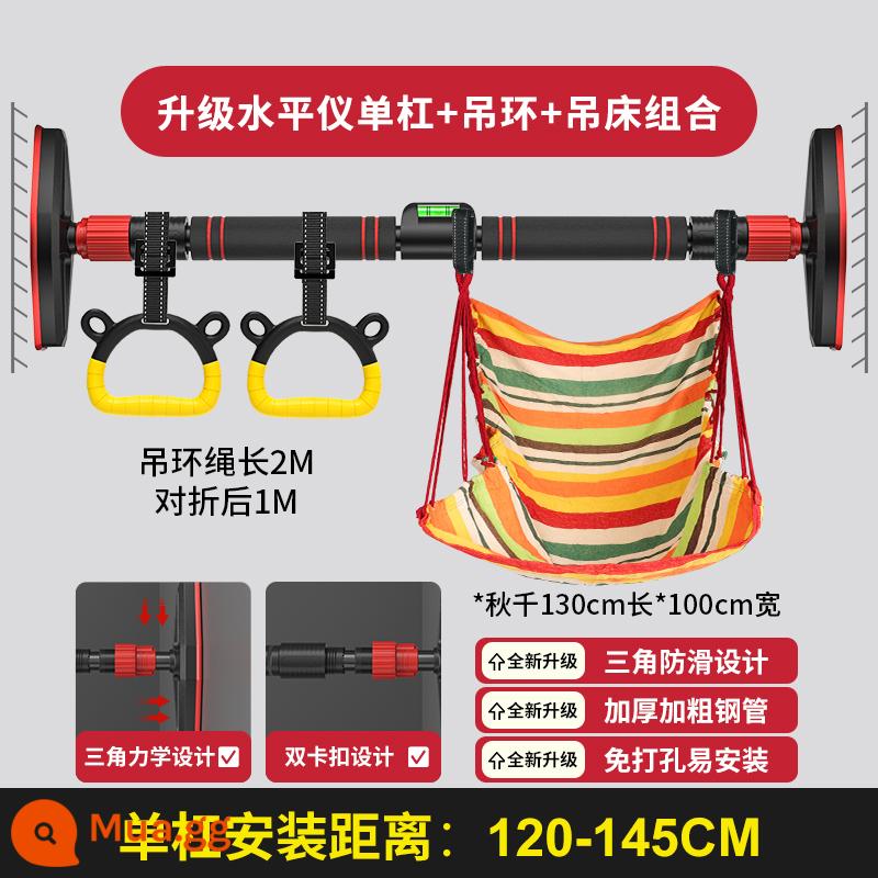 Thanh ngang trên cửa hộ gia đình trong nhà thiết bị tập thể dục kéo lên khung cửa gia đình trẻ em treo tường vòng không đục lỗ - Tải trọng 800kg 120-145cm [cấp + vòng treo + võng]