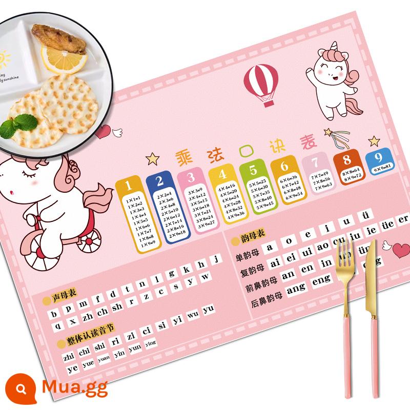 Placemat học sinh tiểu học khăn trải bàn đặc biệt dành cho trẻ em thảm cách nhiệt có thể gập lại thảm trải bàn ăn trưa khăn trải bàn ăn trưa lớp 1 - Da thân thiện với môi trường - Bàn nhân Unicorn (không thấm nước + túi đựng)