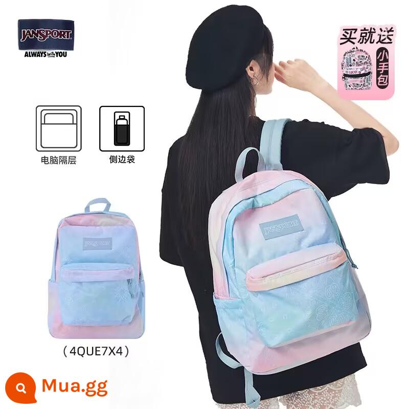 Cửa hàng hàng đầu Jansport 22 năm đàn ông và phụ nữ bùng nổ, gạo và phụ nữ - 4QUE7X4-gradient hoa điều (ngăn máy tính + túi bên chai nước)-in và cắt, vị trí in của mỗi balo là khác nhau nên không xung đột với túi