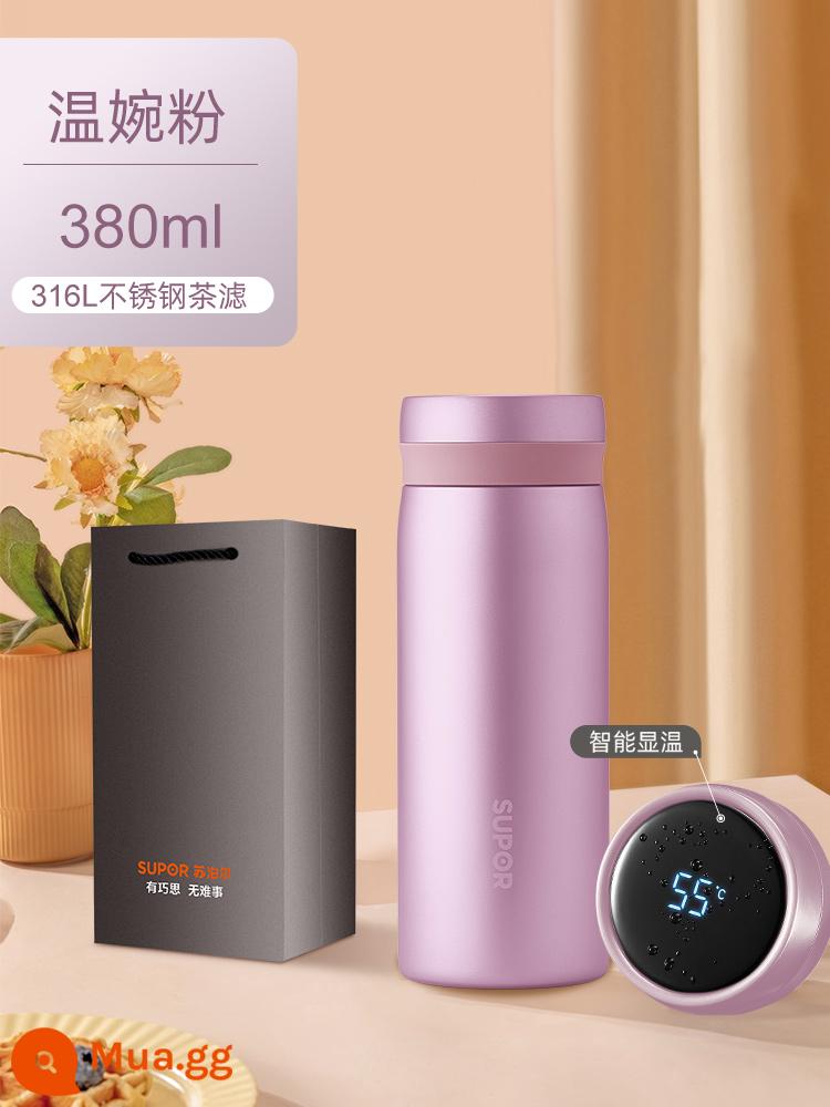 Supor Smart Innooritic Water Cup 316L Thép không gỉ Thép lớn Tea Tea Cup nam và nữ cao cấp của phụ nữ - Bột Wenwan 380ML [có lọc trà và túi quà]