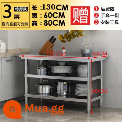 Tháo rời Double -layer Thép không gỉ Nhà hàng Workbench Nhà hàng Three -story Bếp hoạt động Bàn làm việc để chơi Nền tảng Lotus để đóng gói Bàn đóng gói - Lục lam ba lớp 130*60*80