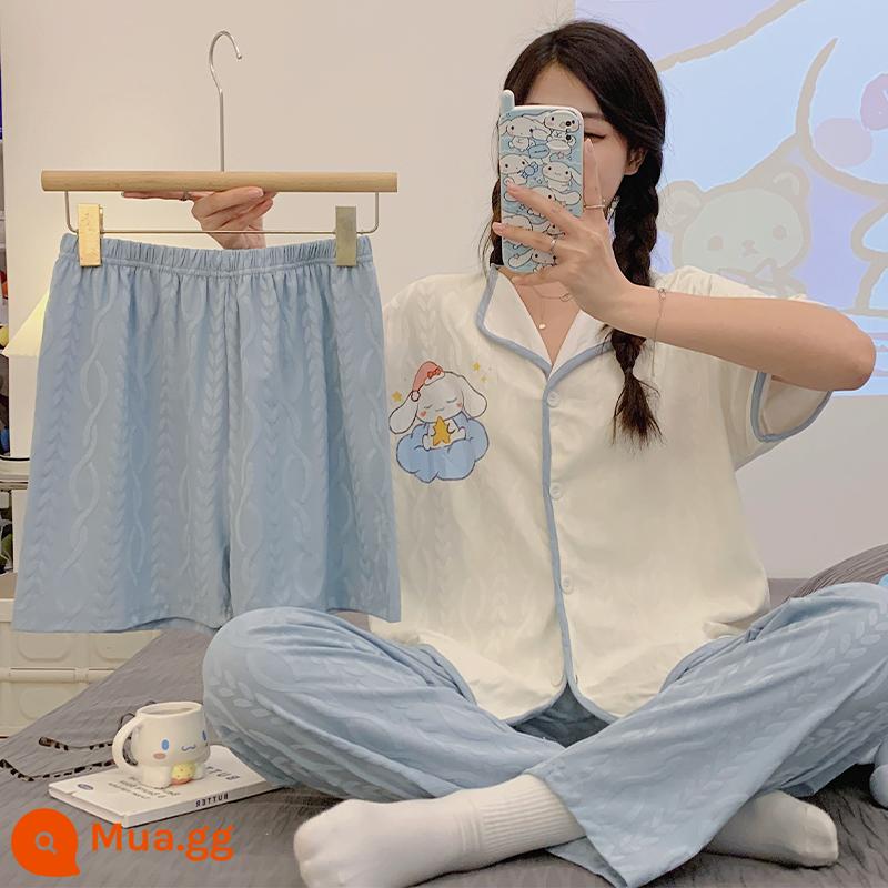 Bộ đồ ngủ ba mảnh có đệm ngực mùa hè nữ cotton nguyên chất mới đơn giản cao cấp cảm giác cỡ lớn ngắn tay phần mỏng dịch vụ tại nhà - Bộ ba món chó tai to đang ngủ ZS7517