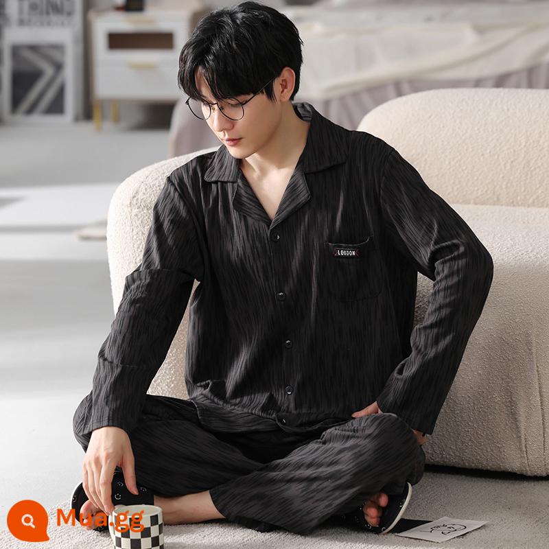 Bộ đồ ngủ nam cao cấp, bộ vest dài tay cotton nguyên chất mùa xuân thu, bộ quần áo mặc ở nhà mùa đông size lớn cho nam có thể mặc ra ngoài - Thẻ bỏ túi 6201BH phong cách nam tính