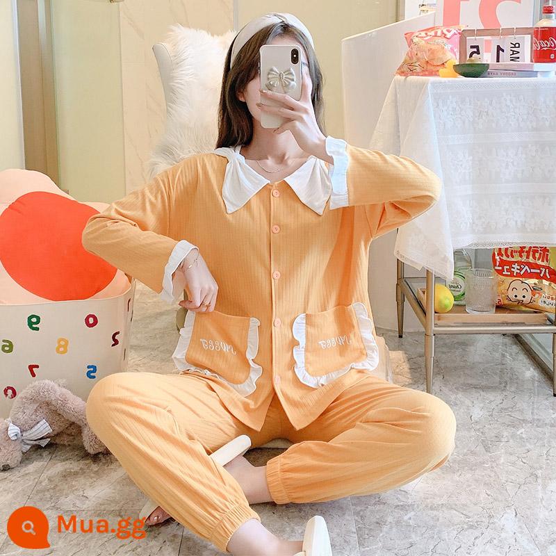 Bộ đồ ngủ nữ xuân thu cotton nguyên chất tay dài hoạt hình dễ thương đi chơi 2023 bộ đồ mặc nhà rộng mùa đông mới - Cam 12134 Hangtiao Tiếng Anh