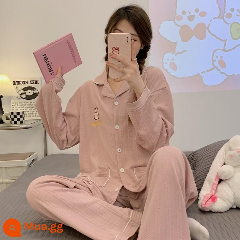 Bộ đồ ngủ nữ cotton nhỏ tươi mới 2022 xuân thu đông dài tay jacquard phong cách công chúa bộ đồ phục vụ tại nhà - 27732 Đầu Thỏ Anh Màu Hồng