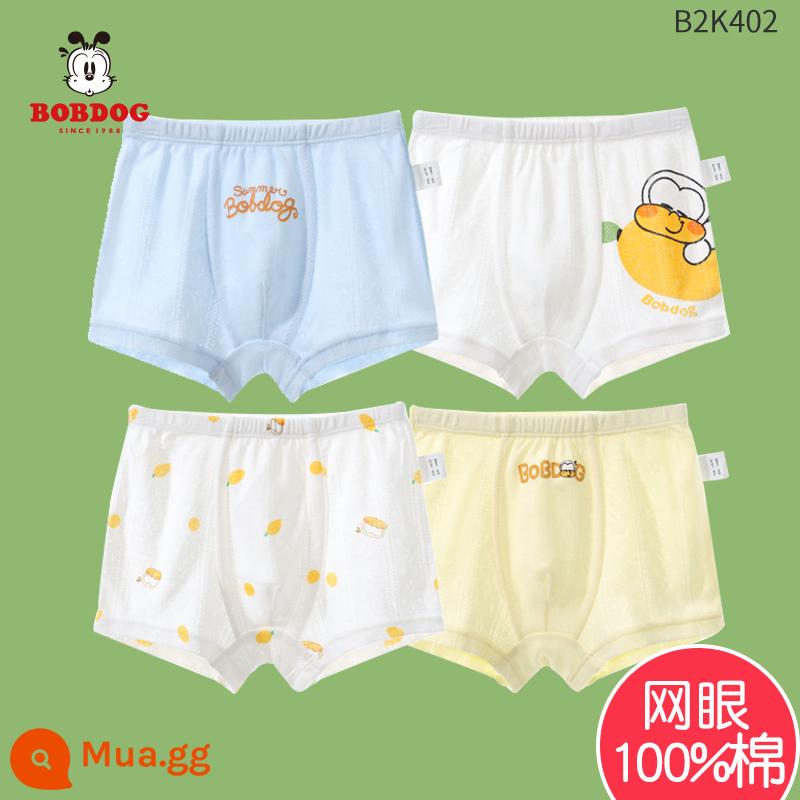 Quần short bé trai Babudou quần lót trẻ em cotton 100% cotton thoáng khí cho bé boxer mỏng mùa hè 4 gói - Kiểu lưới xoài chín 100% cotton