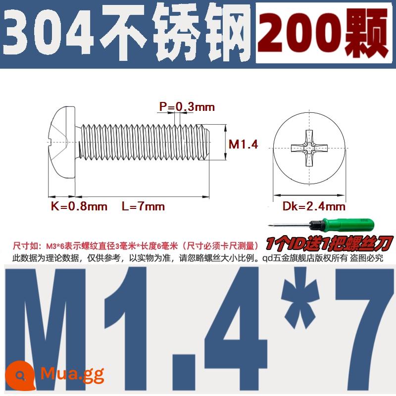 M1M2M3M4M5M6M8M10 304 thép không gỉ đầu tròn vít chéo chảo đầu bu lông đai ốc phẳng máy giặt - M1.4*7/200 chiếc