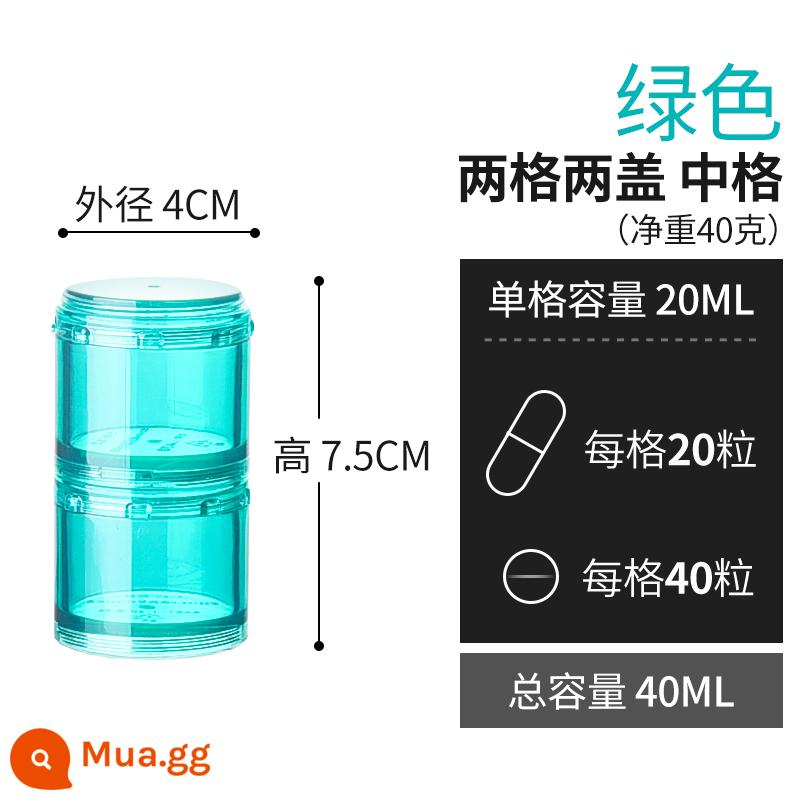 Đóng gói hộp thuốc xách tay cấp thực phẩm niêm phong chống ẩm một tuần lưu trữ nhỏ máy tính bảng viên nang hộp thuốc phân loại nhỏ - Lưới đôi màu xanh lá cây trung bình