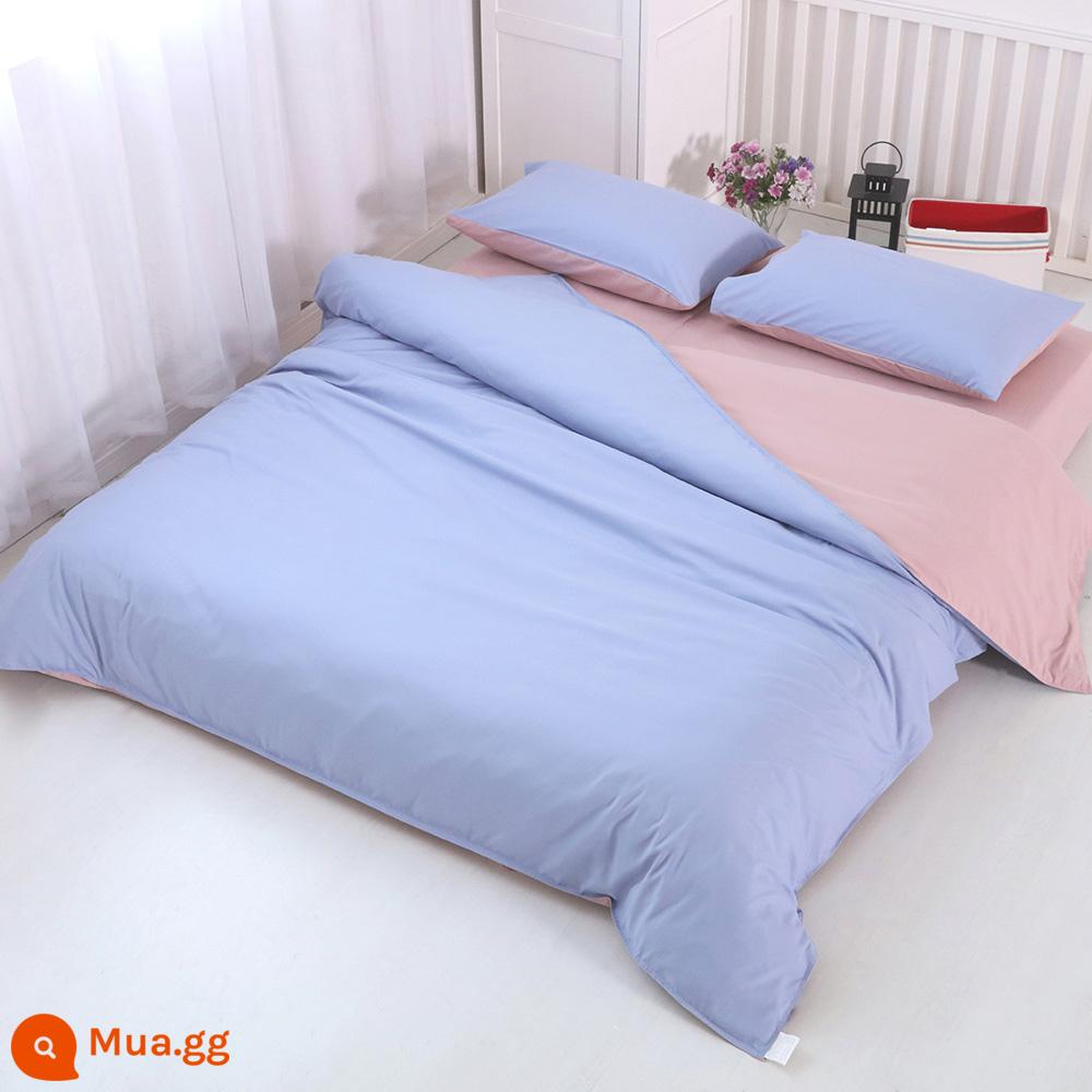 Bộ chăn ga gối bốn mảnh bằng vải cotton nguyên chất màu trơn đơn giản, vỏ chăn, ga vừa vặn, bộ đồ giường ba mảnh bằng vải cotton dành cho ký túc xá sinh viên - Ngọc đậm + xanh