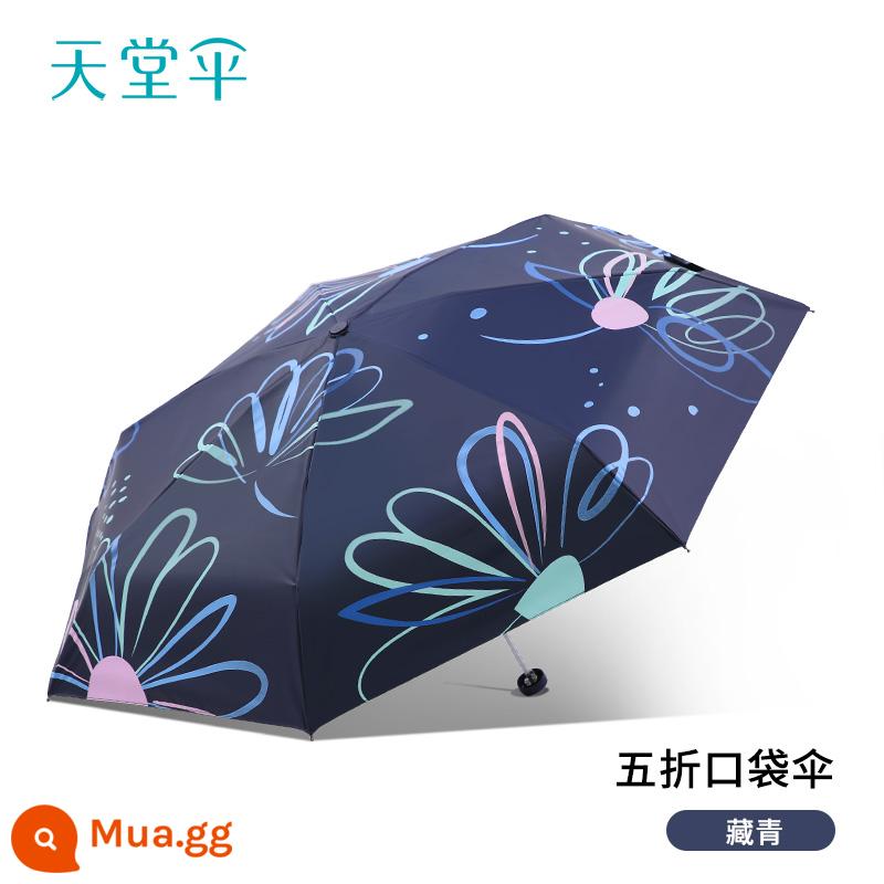 Paradise Umbrella Vinyl Kem chống nắng Chống tia cực tím Dù nhẹ và Dù gấp di động nhỏ dành cho phụ nữ và những ngày mưa cho bé trai - Màu xanh hải quân - Giảm 50% hoa lớn