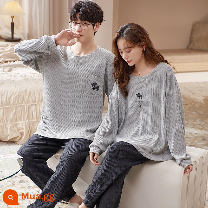 Bộ đồ ngủ cặp đôi Nanjiren Mùa xuân và mùa thu cotton nguyên chất dài tay cho nam và nữ Bộ đồ mùa thu và mùa đông Sunny Homewear - ZX:3301 cặp đôi màu xám English Puppy quần màu xám đậm áo thun cặp đôi quần dài tay