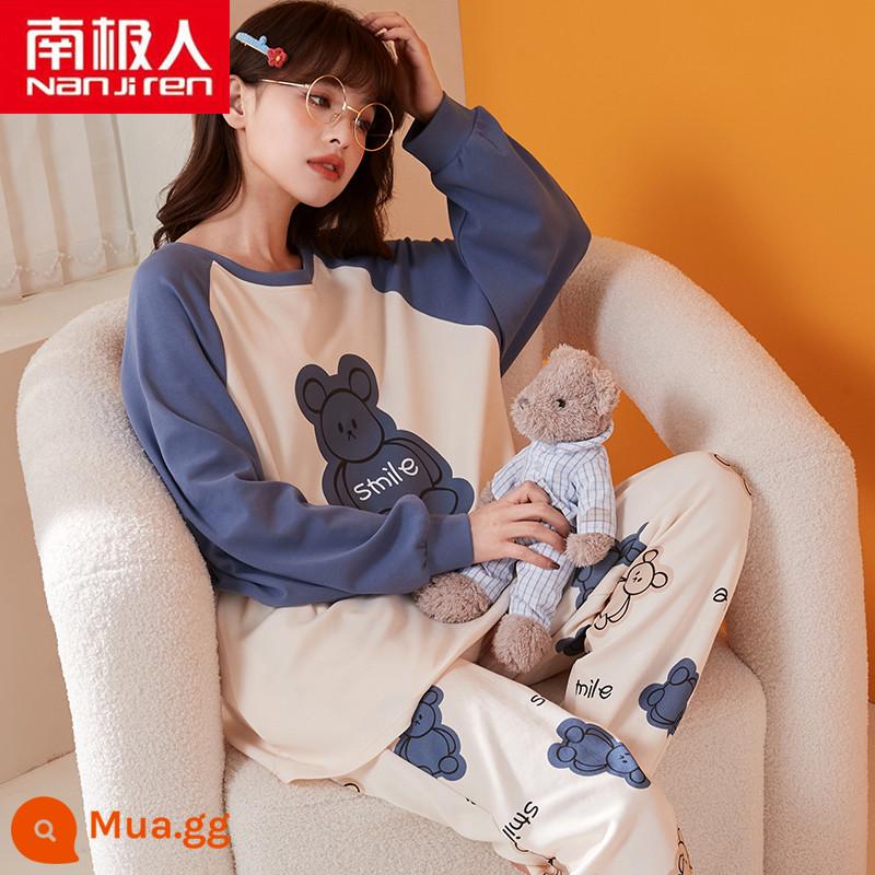 Bộ đồ ngủ mùa xuân và mùa thu Nanjiren của phụ nữ cotton nguyên chất dài tay phần mỏng lưới gió đỏ phục vụ tại nhà 2023 bộ đồ thu đông mới - A23370