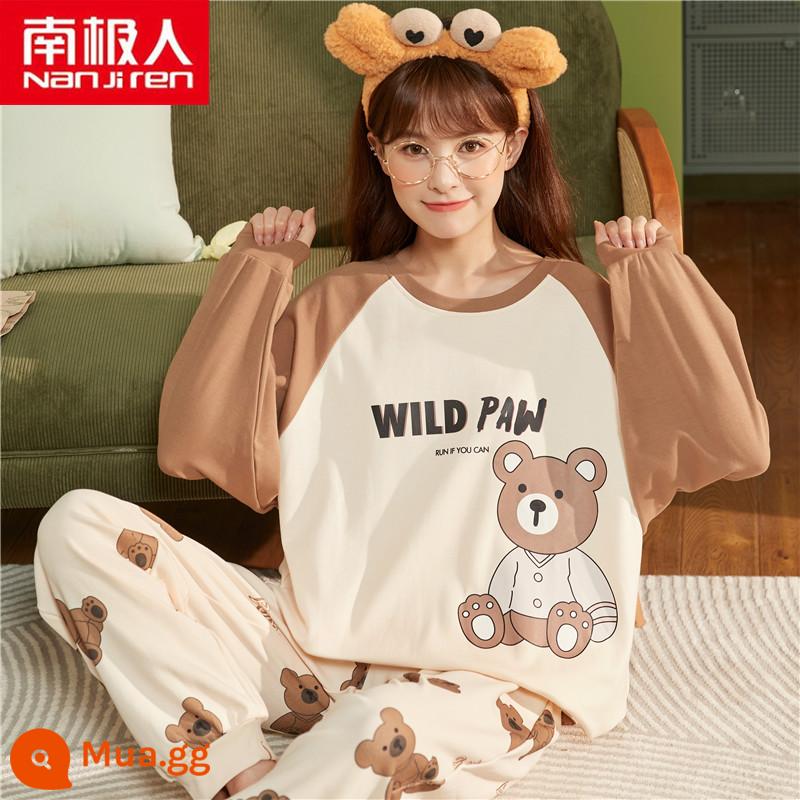 Bộ đồ ngủ mùa xuân và mùa thu Nanjiren của phụ nữ cotton nguyên chất dài tay phần mỏng lưới gió đỏ phục vụ tại nhà 2023 bộ đồ thu đông mới - A23272