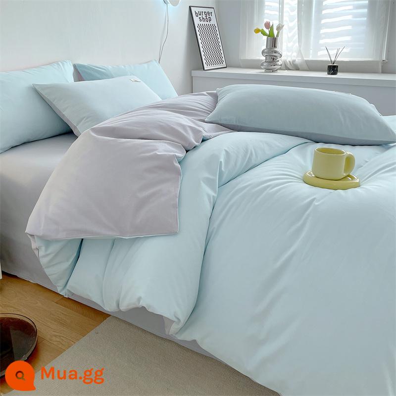 Bốn bông bông cotton cotton 100 Mùa đông dày tấm nghiền chăn chăn chăn chăn chăn hình dorment Ký túc xá ba giường ba bộ 4 bộ 4 - Xanh da trời nhạt + xám nhạt [Vải 100 cotton, thân thiện với da và thoải mái]