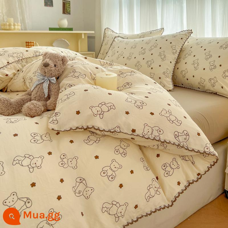 Vỏ chăn đơn 150x200x230 Vỏ chăn chải lông đơn dài 1,5m ký túc xá thu đông không cotton cotton nguyên chất - ✅Đã kiểm tra chất lượng]Gấu dễ thương]100% cotton đã giặt có trọng lượng cao