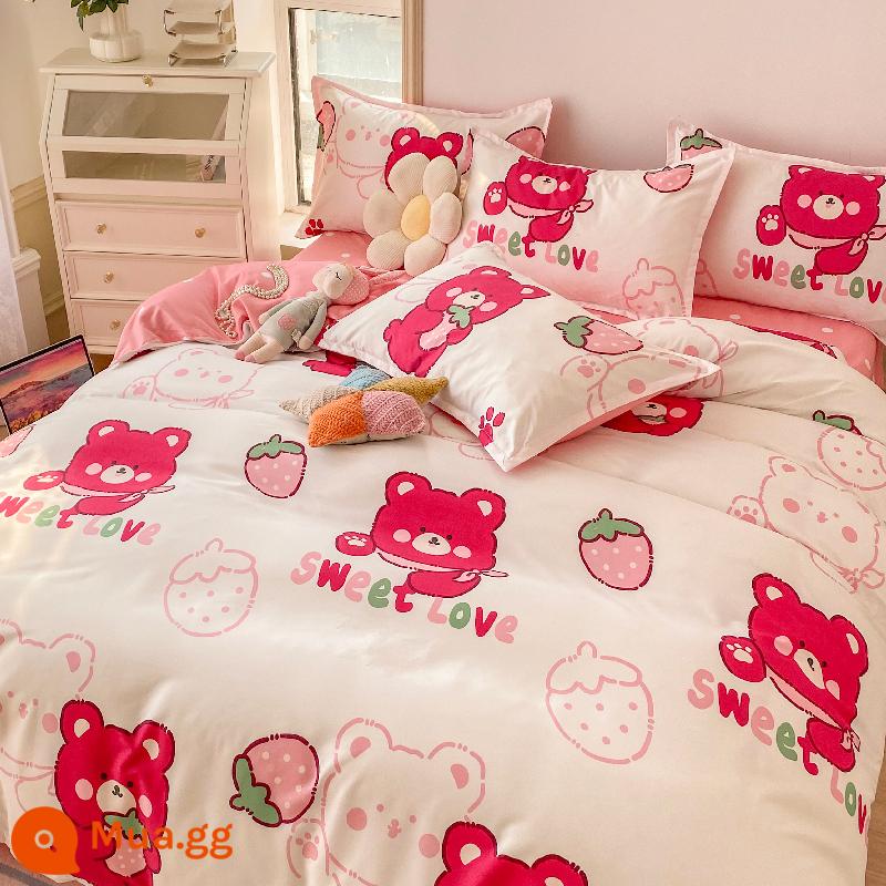 Vỏ chăn đơn mảnh ký túc xá sinh viên đơn 150x200x230 mùa đông giặt nước tinh khiết cotton vỏ chăn đôi chải chăn - Gấu dâu