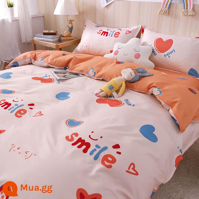 Vỏ chăn đơn mảnh ký túc xá sinh viên đơn 150x200x230 mùa đông giặt nước tinh khiết cotton vỏ chăn đôi chải chăn - trái tim mỉm cười